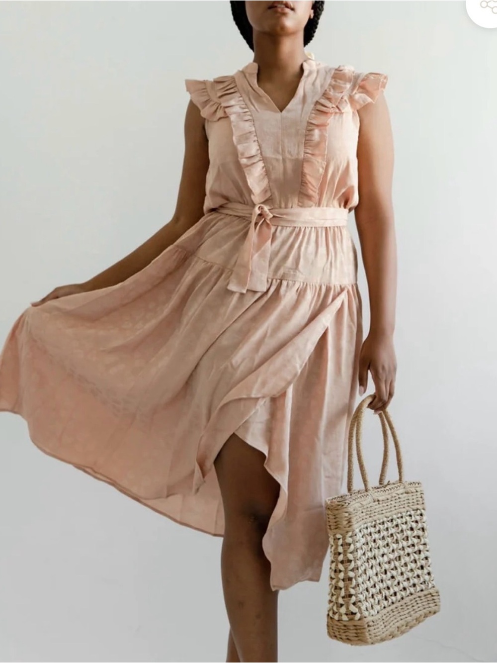 Current air Ruffled Tie-Waist Midi Dress